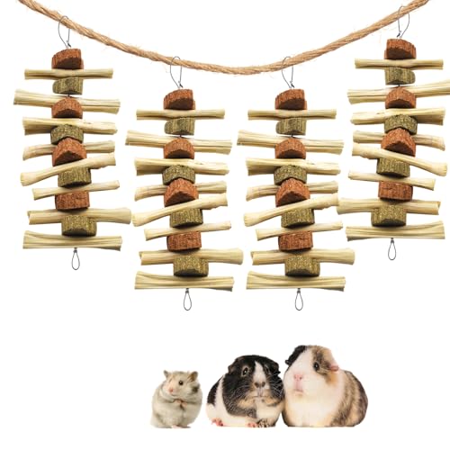 Rabbit Chew Toys for Teeth Hanging,Natural Sweet Bamboo Sticks Rabbit Snack Chewing Toy Rabbits Teeth Grinding 100% Natural Organic Sweet Bamboo Stick Grass Cake Chinchillas Hamsters (4 Pcs) - color: 【Sweet bamboo】