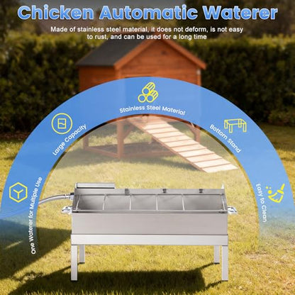 3 in 1 Automatic Chicken Waterer and Feeder Set with Float Valve | Stainless Steel Chicken Water Feeder, Poultry Waterer Dispenser Drinker Watering System for Outdoor Coop Duck Turkey Quail