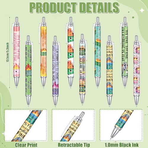 18 Pcs Dumpster Fire Desk Accessories, 9 Pads Cute Sticky Notes, 9 Kawaii Pens, 3 x 3 Inches Notepads Memo Pad for Office Supplies Meeting Students School Decor Teacher Gifts - style: Dumpster Fire