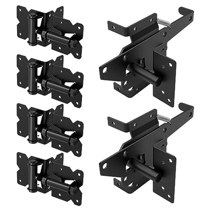 ZEKOO Stainless Steel Gate Hardware Kit, Self Closing Gate Hinges and Latch, Rust Proof, Use for Vinyl Fence Gate and Wood Fences Gate, Heavy Duty 2 Gate Latches 4 Gate Hinges (Black) - color: Black Two Set