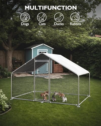 Heavy Duty Large Metal Chicken Coop for Hens –Walk-in Poultry Cage with Waterproof UV-Resistant Cover ＆ Reinforcing Ribs, Ventilated Peaked Roof Outdoor Hen House for Backyard, 9.8'Wx13.1'Lx6.5'H-1 - size: 118.1"L x 157.5"W x 78.7"H