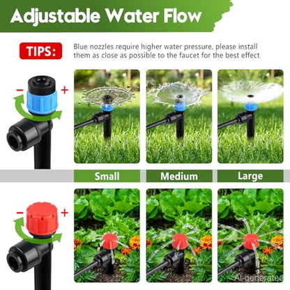 110FT Drip Irrigation System Kit, Automatic Garden Watering System Quick-Connect Adjustable Sprinklers for Raised Garden Beds, Greenhouse, Yard, Lawn, Plant with 1/2" & 1/4" Tubing and Accessories - size: 17FT Main tube+ 93FT 1/4'' tube
