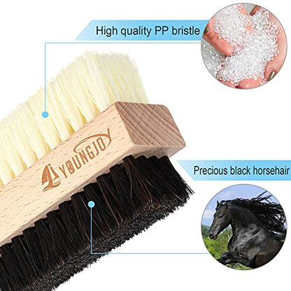 YoungJoy Dual Sided Sneaker Shoe Cleaner Brush Set Shoes Clean Brush Kit Horsehair Boar and Plastic Bristles with Microfiber Cloth (C) - style: C