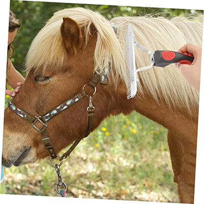 Durable Horse Fur Rake with Rubber Handle Comfortable Metal Tooth Grooming Brush for Shedding and Cleaning Horses Easy Grip Non Slip Design Fits Skin for Gentle Massage and Soil
