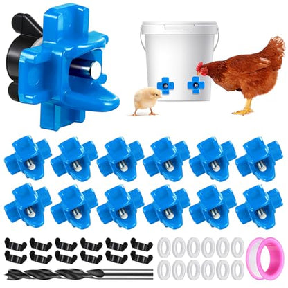 Dreyoo 12 Pcs Horizontal Chicken Waterer Nipples with Drill Bit, Leakproof Chicken Water Nipple, Durable ABS Plastic & Stainless Steel Poultry Watering Nipples for Coop Outdoor Use (Blue)