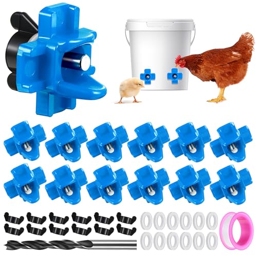 Dreyoo 12 Pcs Horizontal Chicken Waterer Nipples with Drill Bit, Leakproof Chicken Water Nipple, Durable ABS Plastic & Stainless Steel Poultry Watering Nipples for Coop Outdoor Use (Blue)