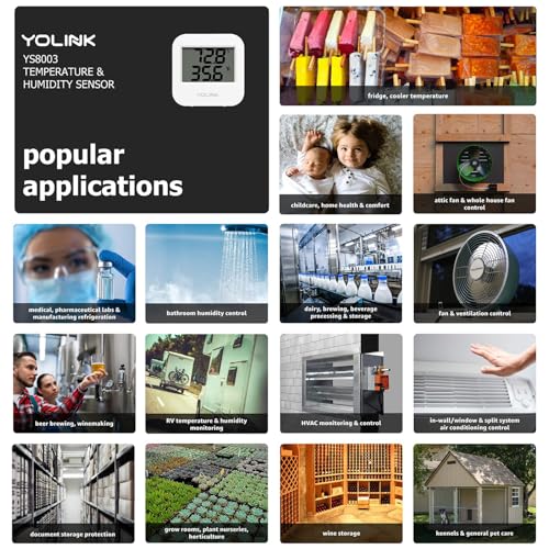 YoLink Smart Wireless Temperature & Humidity Sensor, Wide Temp Range for Fridge, Green House, Pet Cage, App Alerts, Emails, Text/SMS alerts- Hub Required - style: 1-Pack without Hub