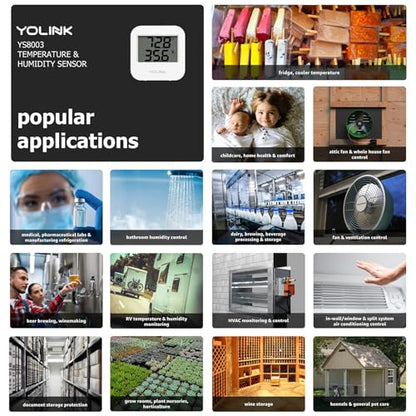 YoLink Smart Wireless Temperature & Humidity Sensor, Wide Temp Range for Fridge, Green House, Pet Cage, App Alerts, Emails, Text/SMS alerts- Hub Required - style: 1-Pack without Hub