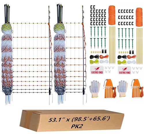 2 Rolls Poultry Electric Netting Fence - 41.3''H (can be Manually Raised to 53.1''H) x (98.5'L+65.6'L) for Flying Chicken, Sheep, Goats in Farms, Ranches and Gardens, PK2 - style: (41.3 to 53.1)" x (98.5'+65.6') - PK2