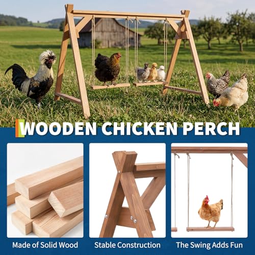 GarveeLife Chicken Roosting Bars with Swings for Hens, Wooden Chickens Perch for Pet's Healthy and Play, Chicken Coop Accessories for 6-8 Chickens, Easy to Assemble & Clean