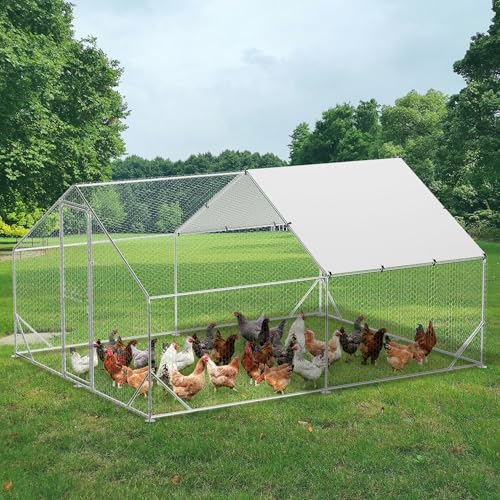 Large Metal Chicken Coop, Walk-in Poultry Cage, Chicken Run Pen House with Reinforcement & Waterproof & Anti-Ultraviolet Cover Chicken Coop Run with Double Lockable Doors for Outdoor 9.8 x13.1X 6.6ft