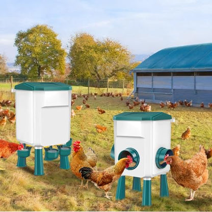 Chicken Feeder and Waterer Set 3 Gallon/26.4 Pounds, Automatic Chick Feeder and Waterer Set No Waste, Poultry Feeder Large for Hens/Ducks/Poultry - color: Blue
