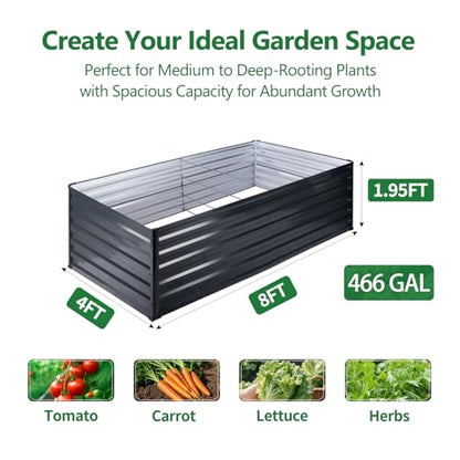 Galvalume Raised Garden Bed 8x4x1.95FT–3X Rust Resistant Aluminum-Zinc Steel,466 Gallon Extra Deep Metal Planter Box, Heavy Duty Outdoor Vegetable Garden Bed for Tomatoes, Potatoes & Root Crops - size: 8x4x1.95 FT (1 PC)