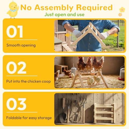 Innoland Chick Perch Foldable, Chick Toys Stable & No Assemble, Baby Chick Toys for Stand Training, 12.44" ×11.02" ×7.44" Chick Roosting Perch for Chicks Brooder | Coop (L) - size: 12.44" ×11.02" ×7.44"