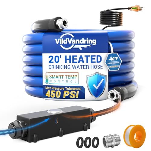 20ft Heated Water Hose for RV - Heated Drinking Water Hose with Energy-Saving Thermostat, Water Line Freeze Protection Down to -40°F/-40°C, Heated Garden Hoses with Adapter, Lead and BPA Free - color: With Thermostat Switch, size: 20ft