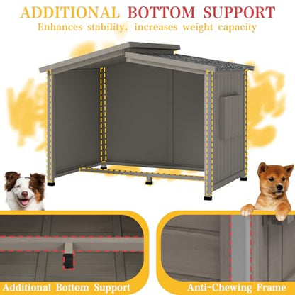 Ketive 43" L Outdoor Extra Large Dog House with Removable Floor, Raised Feet, Anti-Chewing Iron Frame – Wooden Kennel with Asphalt Roof, Window for Indoor/Outdoor Use, Ideal for Medium to Large Dogs - style: 43.5" L x 29.5" W x 33.5" H