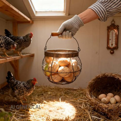 TAIANLE. Wire Egg Basket for Gathering Fresh Eggs, Rustic Farmhouse Chicken Egg Collecting Basket with Handle Star Decor for Kitchen Storage Holder Organizer Easter Display Decoration