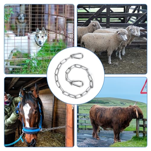lasuroa Gate Chain Lock, 20 Inch Stainless Steel Gate Link Chain Lock with Both-Ended Carabiners Chain Link Gate Latches for Outdoor Fences, Pet Cages, Dog Horse Goat Cow Corral Supplies