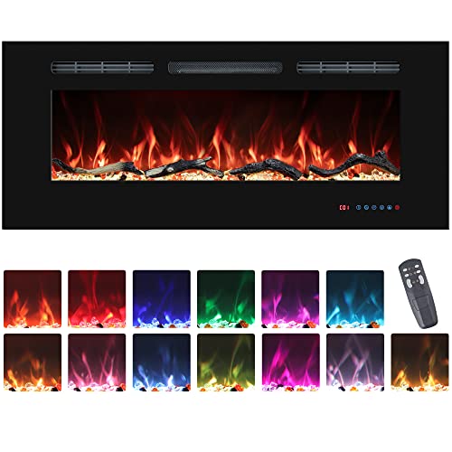 30" Electric Fireplaces Inserts, Recessed & Wall-Mounted Fireplace Heater with Thermostat, Multicolor Flames,Timer, Log & Crystal, 750/1500W - size: 30 inch