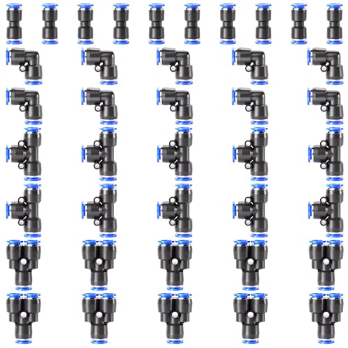 TAILONZ PNEUMATIC 1/2 Inch od Push to Connect Fittings Pneumatic Fittings kit 10 Spliters+10 Elbows+10 tee+10 Straight (40 pcs) - color: Blue, size: 1/2"OD/40PCS