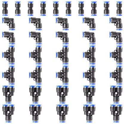 TAILONZ PNEUMATIC 5/32 Inch od Push to Connect Fittings Pneumatic Fittings Kit 10 Spliters+10 Elbows+10 tee+10 Straight (40 pcs) - color: Blue, size: 5/32"OD/40PCS