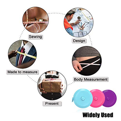 DiCUNO 60-Inch 1.5 Meter Soft and Retractable Tape Body Tailor Sewing Craft Cloth Dieting Measuring Tape (3 Pcs of Purple Sky-Blue Cherry-Pink with Soft Tape) - color: 3 Colors (Purple/Sky Blue/Pink)