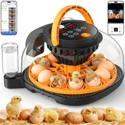 12-Egg Smart WiFi Egg Incubator with 1080p HD Camera, App Control, Auto Turner, Built-in Candler, Temp & Humidity Control, 360° View for Chicken Duck Quail, STEM Toy, 8GB SD Card Included