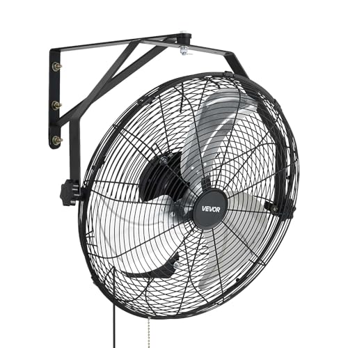 VEVOR Wall Mount Fan, 18 in Wall Mounted Hanging Fan with IP44-rated Protection, 3-Speed, Long Airflow Distance, Adjustable Rotation Angle, Powerful for Industry, Commercial, Garage, Workshop - size: 18In-Waterproof