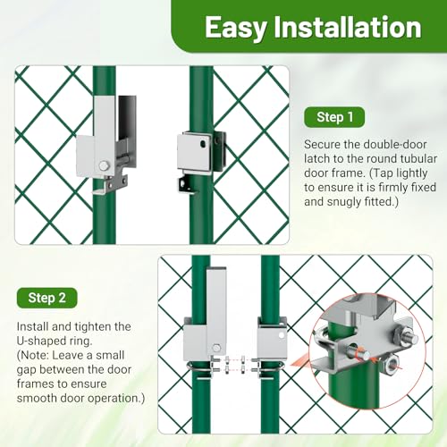 Chain Link Fence Lock Double Gate Latch for 1-5/8" to 2" Frame, Commercial Heavy Duty ‎Galvanized Steel Strong Arm Double Gate Latch for Metal Gate