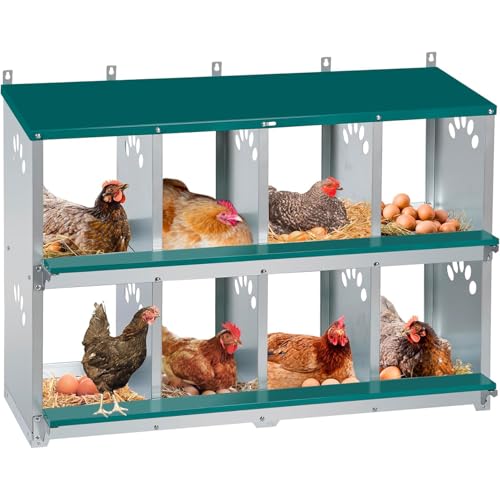 Chicken Nesting Box, 8 Compartment Metal Nesting Box, Wall Mountable Nesting Boxes for Chicken, 42.5" L x 13.0" W x 25.0" H, Green