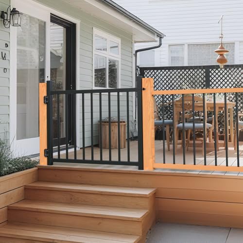 36"x45" Aluminum Deck Fence Gate Outdoor | with Auto-Closing Hinges and Latch, 3/4" Round Black Powder Coated for Patios Railing Indoor & Outdoor