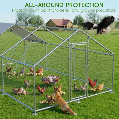 Large Metal Chicken Coop with Roosting Perch, Waterproof and UV-Resistant Cover,Outdoor Walk-in Cage Hen House for Yard Farm Rabbit Duck Chicken Run with Spire Roof (10'W x 19.7'L x 6.4'H) - size: 236.2"L x 118.0"W x 78.0"H