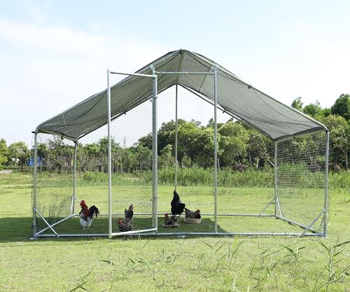 Large Metal Chicken Coop Run, 9.8x6.5x6.4FT Outdoor Walk-in Poultry Cage Hen Playpen House with Waterproof Cover and Lockable Door for Yard Farm - size: 6.5' L x 9.8' W x 6.4' H