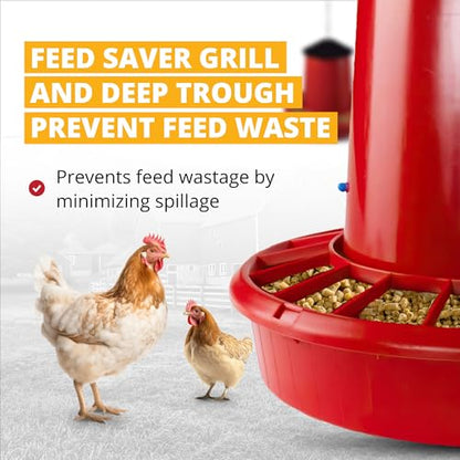 Stromberg's 50 lb Capacity Hanging Feed Saver Feeder, Large Capacity Durable Feeder with Feed Saver Grill, Perfect for Poultry, Durable Polypropylene Plastic, 22" W x 24" H, Trough 4.5" High