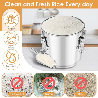 304 Stainless Steel Food Containers with Lids,12L/20LBS Airtight Food Storage Containers with Lock Clips for Flour Rice Sugar Coffee Bean,Stainless Steel Food Storage Containers for Kitchen