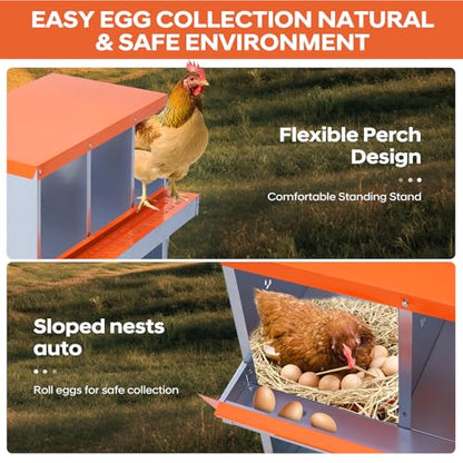 GarveeLife Chicken Nesting Box, 6 Compartments Nesting Box for Chickens, Two-Tier Galvanized Steel Chicken Egg Laying Box with Large Vented Holes Wall Mounting for Easy Egg Collection - color: Orange | 6 Compartments