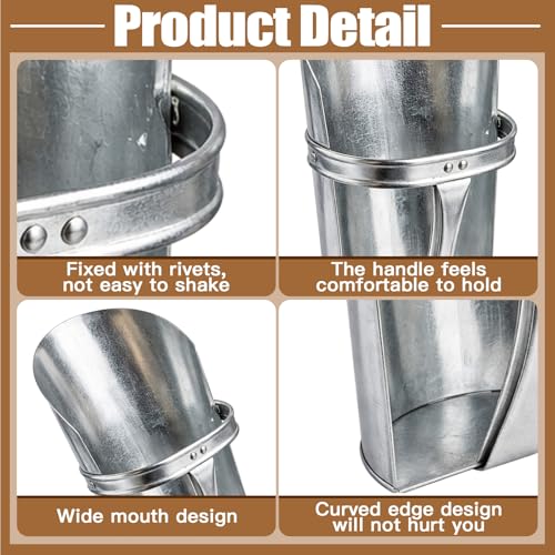 Domensi 2 Pack Galvanized Steel Feed Scoop Set-4 Qt & 2.5 Qt Heavy Duty Metal Grain Scoop for Livestock, Horse, Chicken & Dog Food – Durable Farm Utility Scoops, Rust Resistant, Easy Clean