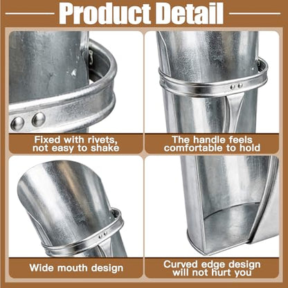 Domensi 2 Pack Galvanized Steel Feed Scoop Set-4 Qt & 2.5 Qt Heavy Duty Metal Grain Scoop for Livestock, Horse, Chicken & Dog Food – Durable Farm Utility Scoops, Rust Resistant, Easy Clean