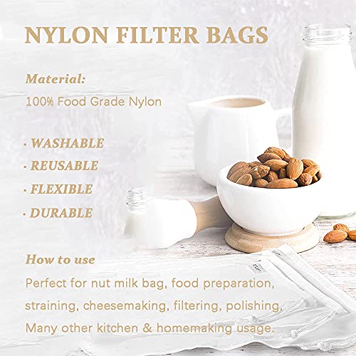 3 Pcs Nut Milk Bags, 150/75/48 Micron Reusable Nylon Food Strainers, Multi-use Food Grade Soy Milk Filter, Yogurt, Wine, Brew, Coffee Filters (6"x8") - size: 6"x8"