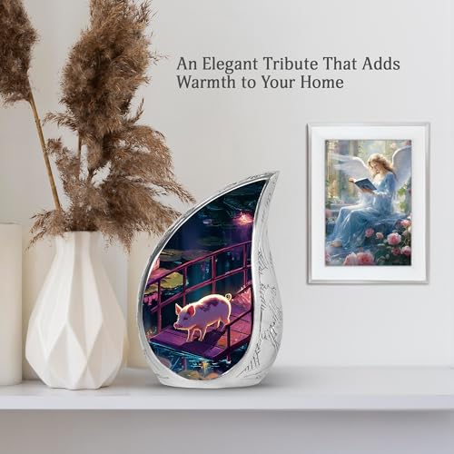 Pig Burial Urns for Ashes Adult Female Mom - Large Funeral Lotus Urn - Cremation Pond Urns for Adult Male Father - Memorial Blue 4 Little Urn (Set of 5-10" & 3") - color: Pig Urn - 4