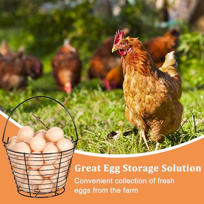 3 PCS 8" Black Round Wire Egg Baskets With Handle, Small Metal Egg Collecting Basket for Gathering Fresh Eggs, Chicken and Duck Eggs Hunting Basket Egg Holder Countertop - style: Round-3 Pack