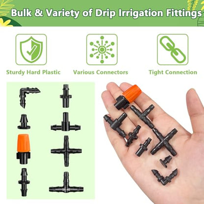 280 Pcs Barbed Connectors Irrigation Fittings Kit, Drip Irrigation Barbed Parts 1/4'' Tubing Kit for Garden Lawn (Nozzles, Nozzle Tees, Single Barbs, Couplings, Tees, Elbows, Plugs, Crosses) - size: 1/4 Inch Fittings-280P