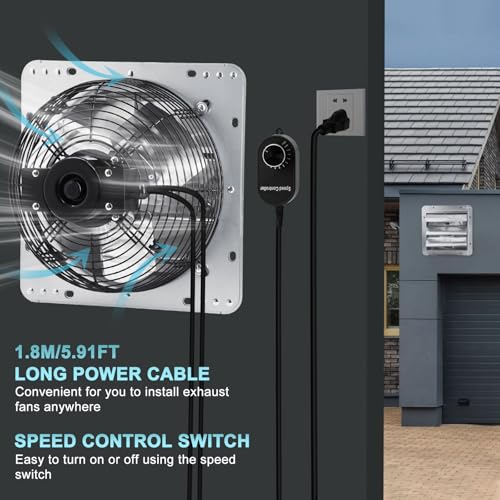 Criditpid 7 Inch Shutter Exhaust Fan, Wall Mounted Vent Fan for Greenhouse, Shed, Garages, Basement, Shop, Chicken Coop, 760 CFM High Speed Exhaust Fan with Speed Controller and 1.8M Power Cord Kit