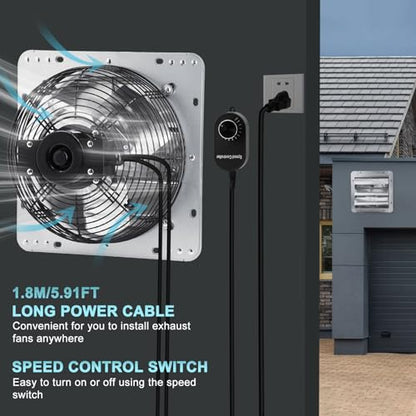 Criditpid 7 Inch Shutter Exhaust Fan, Wall Mounted Vent Fan for Greenhouse, Shed, Garages, Basement, Shop, Chicken Coop, 760 CFM High Speed Exhaust Fan with Speed Controller and 1.8M Power Cord Kit