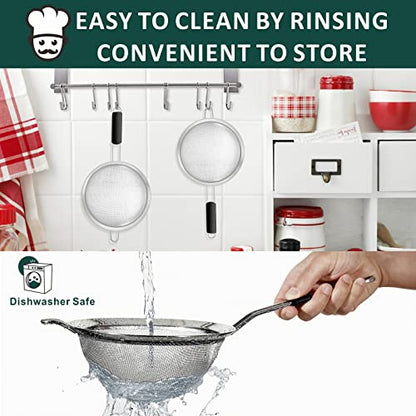 Yimi Fine Mesh Strainers Skimmers Set of 4, Stainless Steel Sieve Strainer Wire Sifter Colanders with Anti-Scald Handle,Kitchen Utensil Ideal for Strain Pasta Quinoa Rice, Ideal for Gift - size: 4-Piece Fine Mesh Strianer Set for Baking