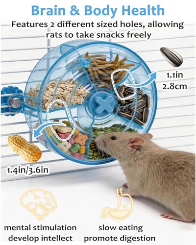 Rotating Rat Foraging Toy Interactive Slow Feeder with 5 Compartments & 2 Openings, Hanging Rat Enrichment Toy for Pet Rats Cage for Mental & Digestive Health, Sturdy Safe Cage Accessory