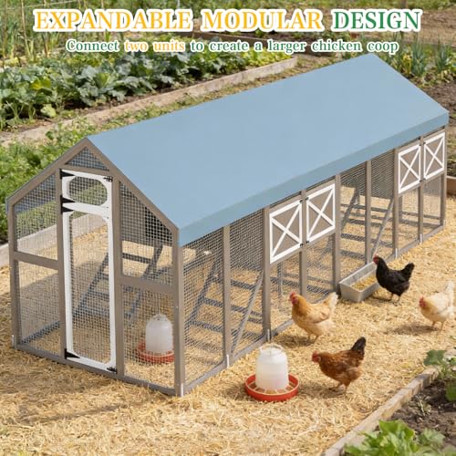 Large Wooden Chicken Coop, Walk-in Chicken Run with Waterproof Cover, Large Poultry Cage for Yard Farm Backyard Hen House, Duck Coop and Rabbit Run with Nesting Boxes, for 8–12 Chickens - size: 94.5"L x 70.0"W x 71.0"H