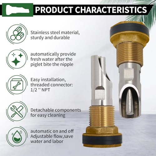 5PCS Stainless Steel Automatic Pig Water Nipple Drinker with Brass Water Tank Connector 1PCS Hole Opener Fitting Kit Duck Mouth Shape Pig Feeder Drinker for Sows Piglets Drinking (Silver) - size: 5pcs