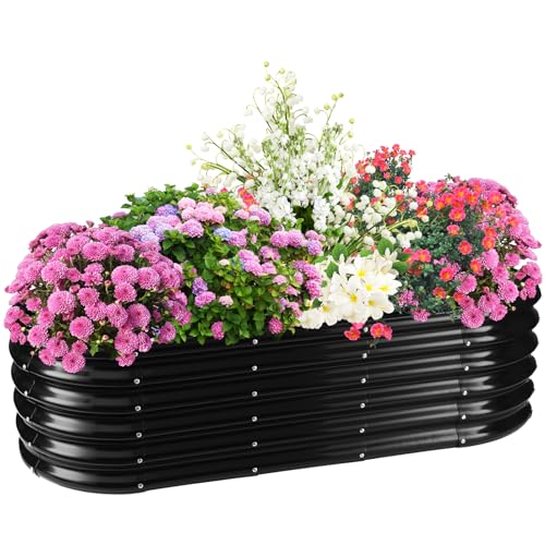 TBMLC 17" Tall Elevated Oval Metal Raised Garden Bed - 5ft x 2ft in Size and 0.8MM Thick Durable Planter Bed/Box for Vegetables Flowers Succulent at Patio/Garden Outdoor (Black, 5X2X1.4 FT) - color: Black, size: 5X2X1.4 FT