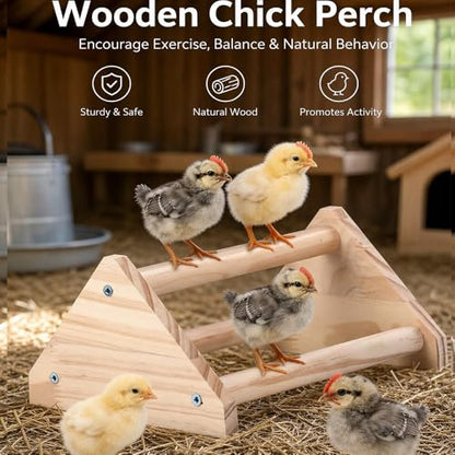 Wood Chicken Perch,Strong Pine Wooden Chick Training Perch with 3 Roosting Bar,Gym Perch Toys for Baby Chicks & Parrots,Easy to Assemble